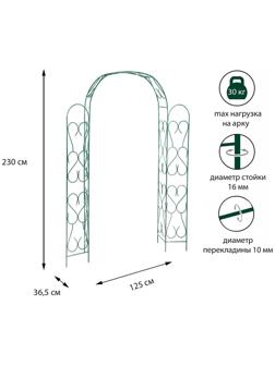 Арка садовая, разборная, 230 × 125 × 36,5 см, металл, зелёная
