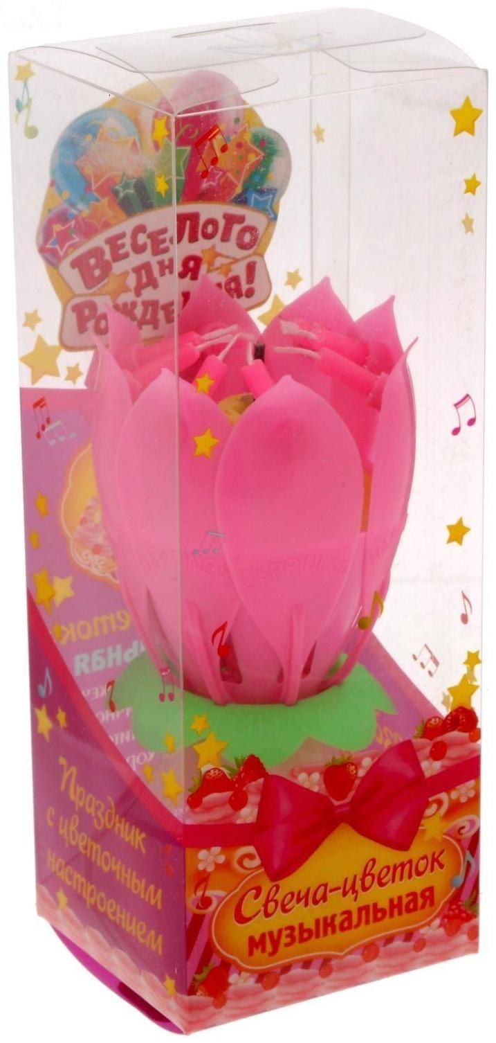 Свеча цветок в торт музыкальная, розовая