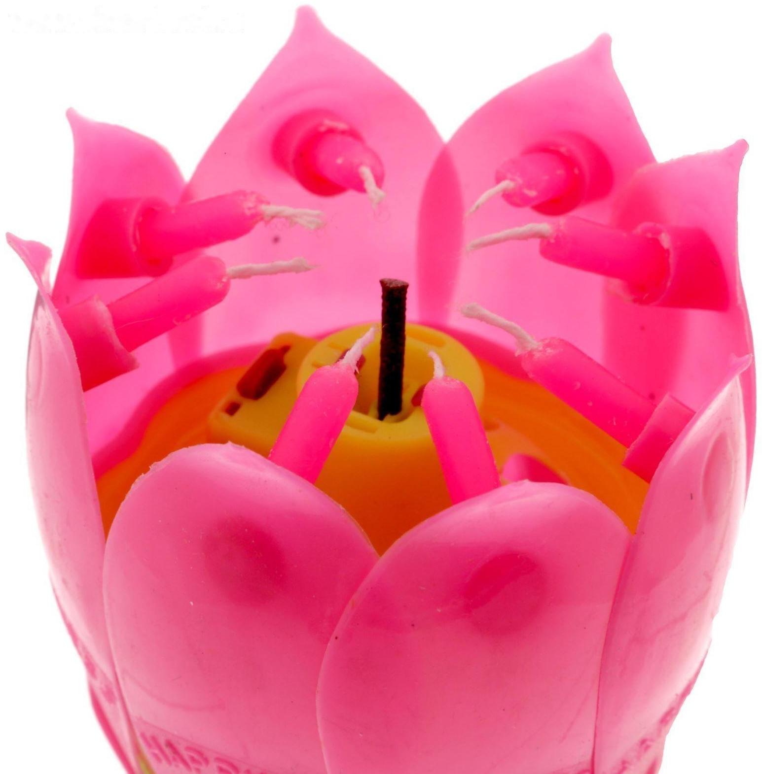 Свеча цветок в торт музыкальная, розовая