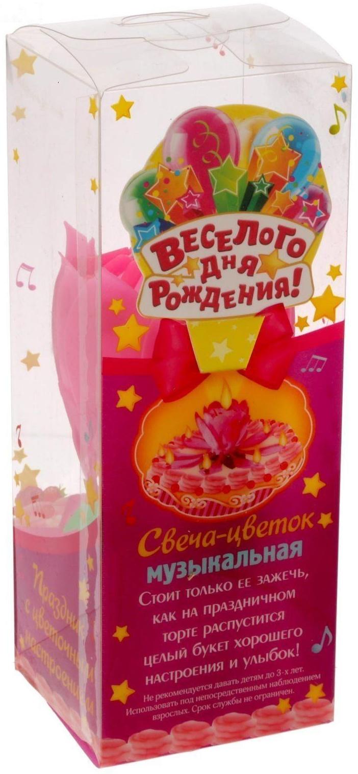 Свеча цветок в торт музыкальная, розовая