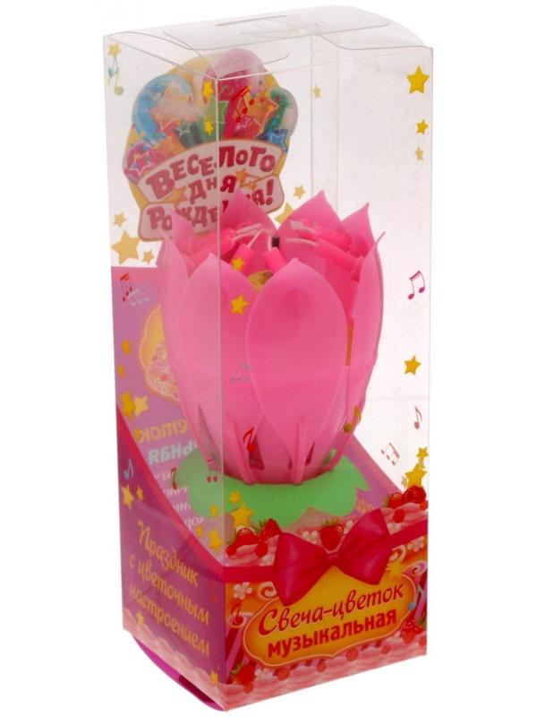 Свеча цветок в торт музыкальная, розовая