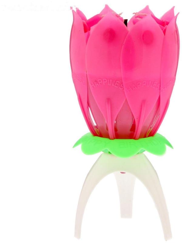 Свеча цветок в торт музыкальная, розовая