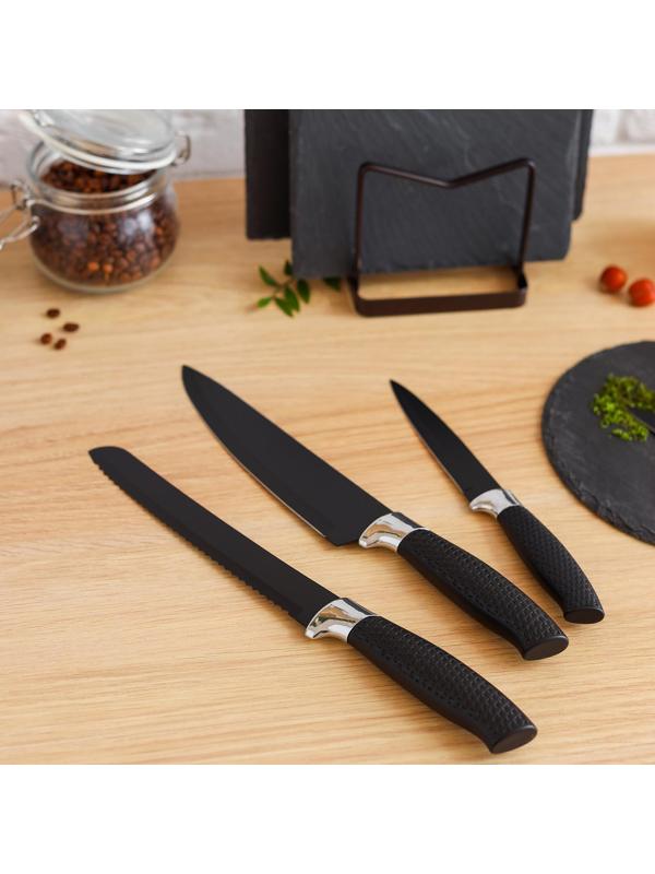 Нож с антиналипающим покрытием Доляна «Супер-блэк», лезвие 20 см, цвет чёрный