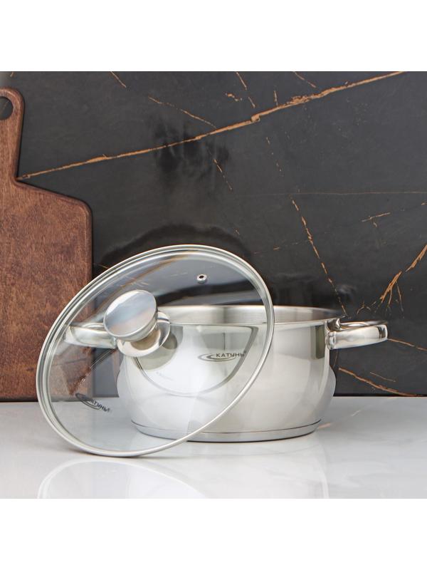 Кастрюля «Антея», 4 л, d=22 см, стеклянная крышка, капсульное дно