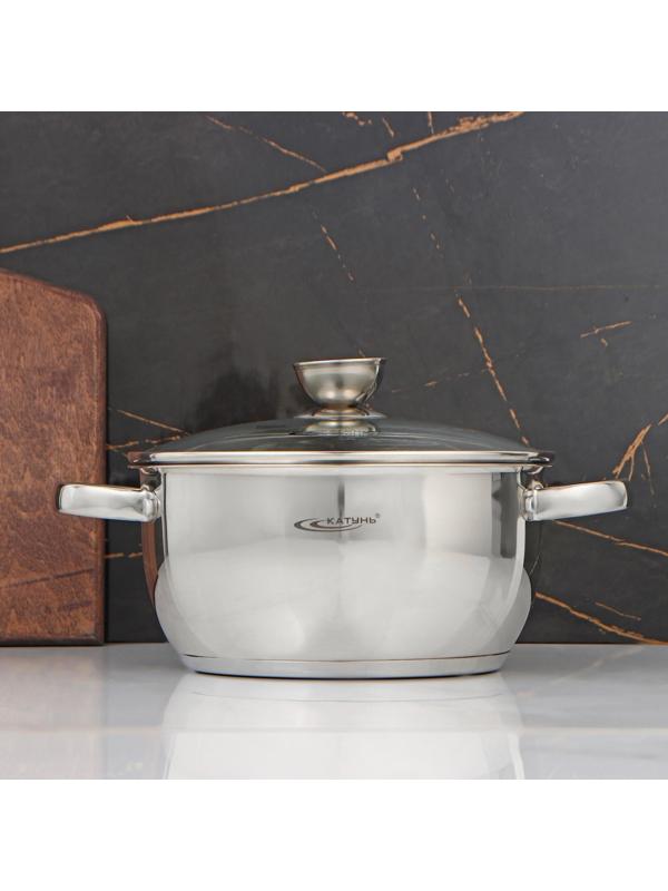 Кастрюля «Антея», 4 л, d=22 см, стеклянная крышка, капсульное дно