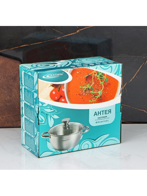 Кастрюля «Антея», 4 л, d=22 см, стеклянная крышка, капсульное дно