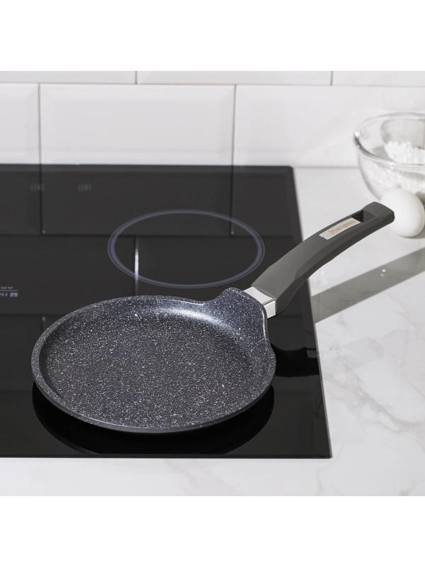 Сковорода блинная «Гранит», d=20 см, пластиковая ручка, антипригарное покрытие, цвет серый
