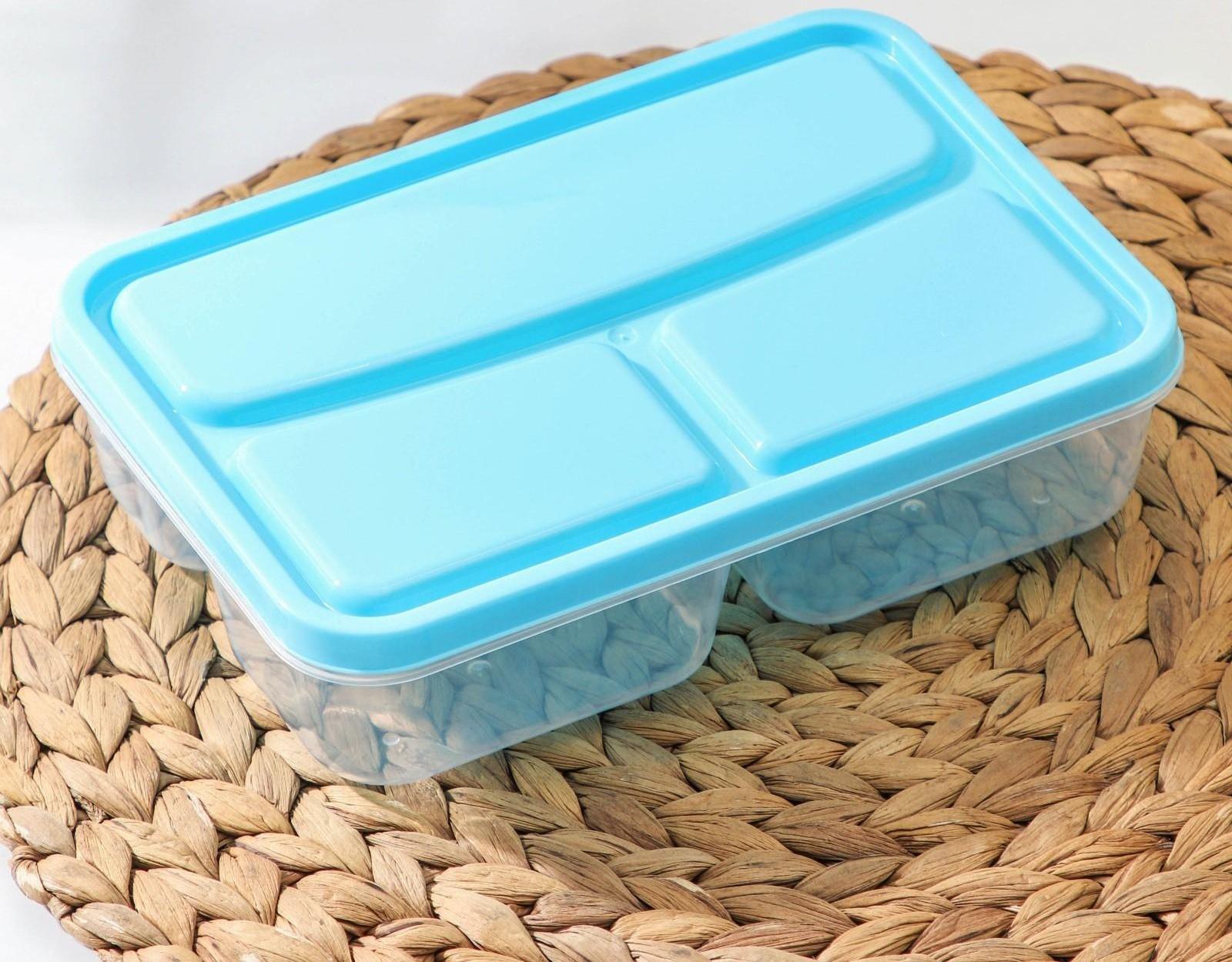 Ланч-бокс пластиковый прямоугольный, 21×14,5×5,5 см, 3 отделения: 200 мл, 200 мл, 400 мл, цвет МИКС