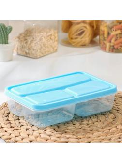 Ланч-бокс пластиковый прямоугольный, 21×14,5×5,5 см, 3 отделения: 200 мл, 200 мл, 400 мл, цвет МИКС