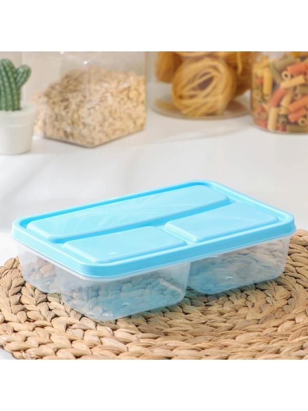 Ланч-бокс пластиковый прямоугольный, 21×14,5×5,5 см, 3 отделения: 200 мл, 200 мл, 400 мл, цвет МИКС