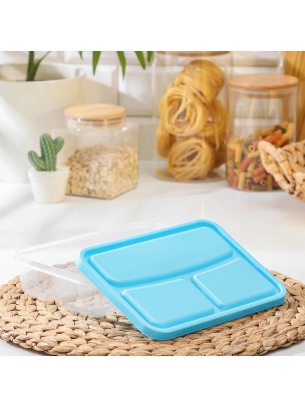 Ланч-бокс пластиковый прямоугольный, 21×14,5×5,5 см, 3 отделения: 200 мл, 200 мл, 400 мл, цвет МИКС