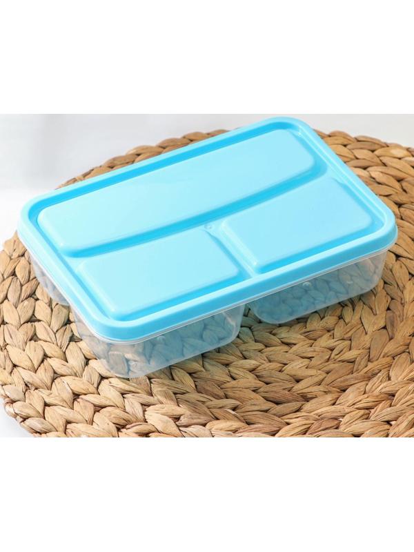 Ланч-бокс пластиковый прямоугольный, 21×14,5×5,5 см, 3 отделения: 200 мл, 200 мл, 400 мл, цвет МИКС