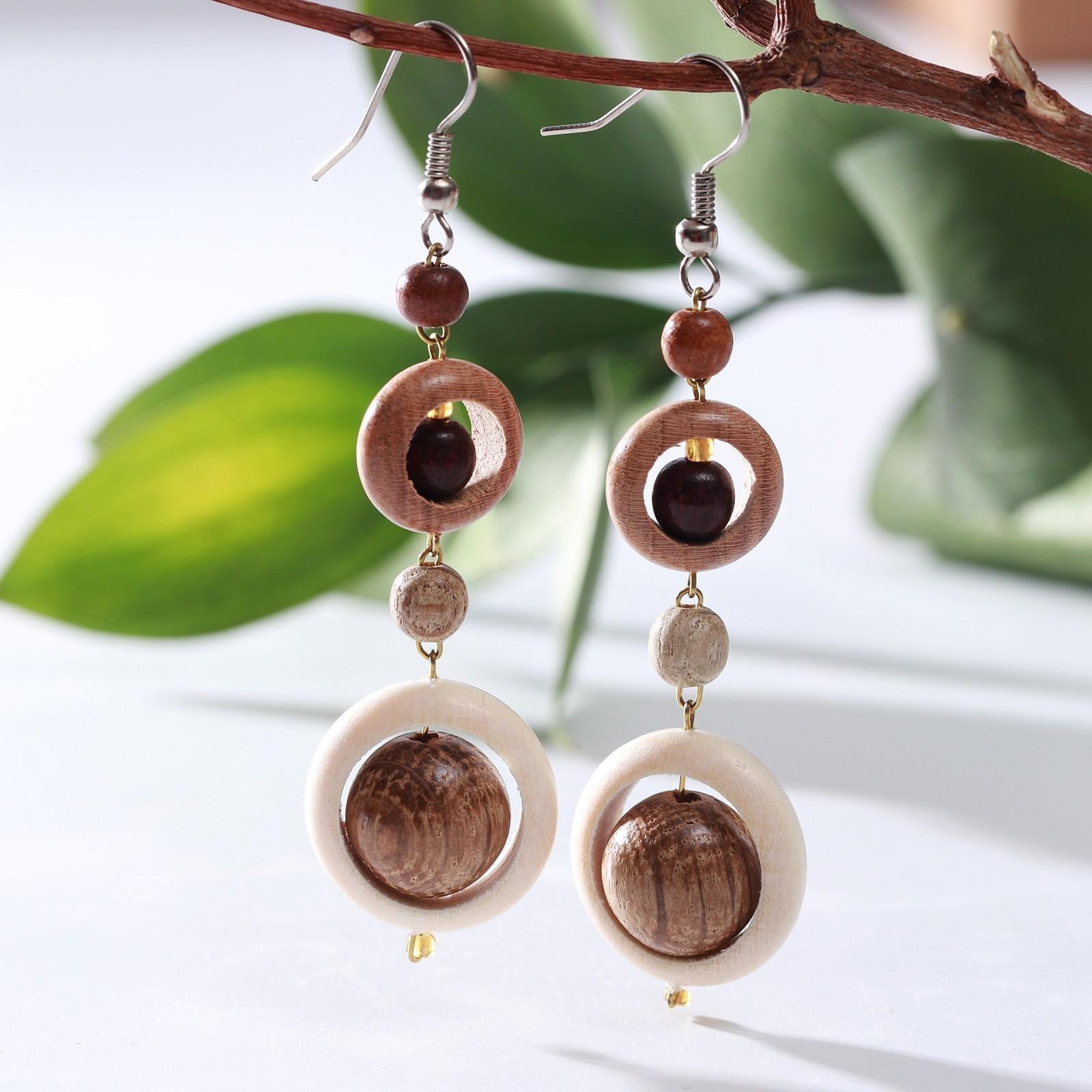 Серьги ручная работа, деревянные 