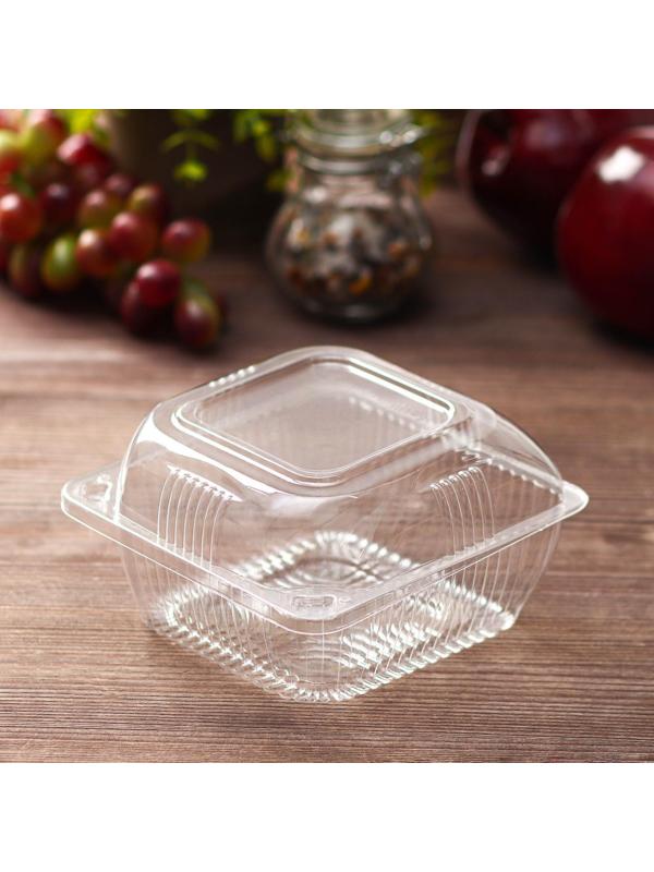 Контейнер одноразовый с неразъёмной крышкой ПР-К9 М, 350 мл, прозрачный 13×13×7,8 см, 550 шт/уп