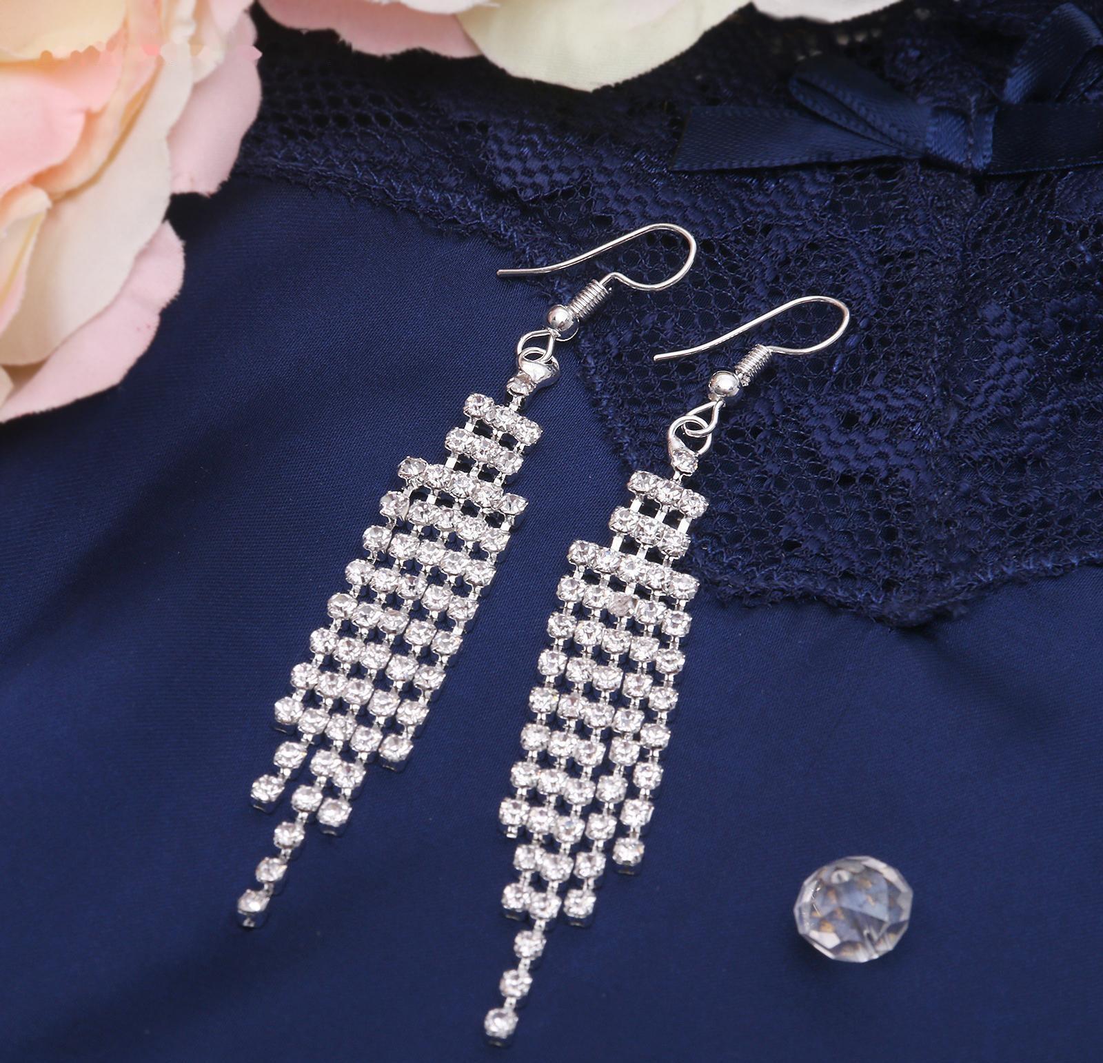 Серьги висячие со стразами Princess водопад, цвет белый в серебре
