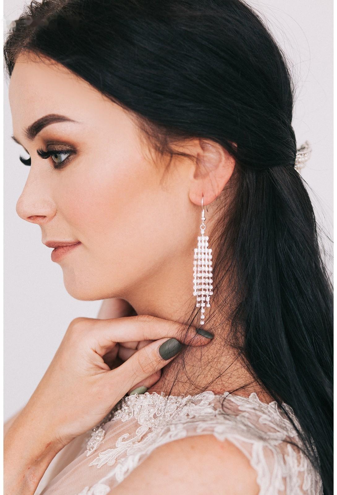 Серьги висячие со стразами Princess водопад, цвет белый в серебре