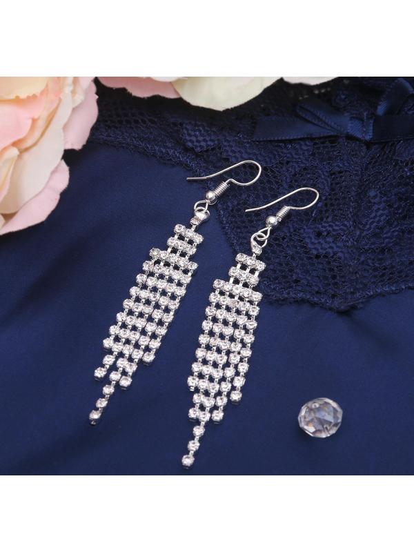 Серьги висячие со стразами Princess водопад, цвет белый в серебре