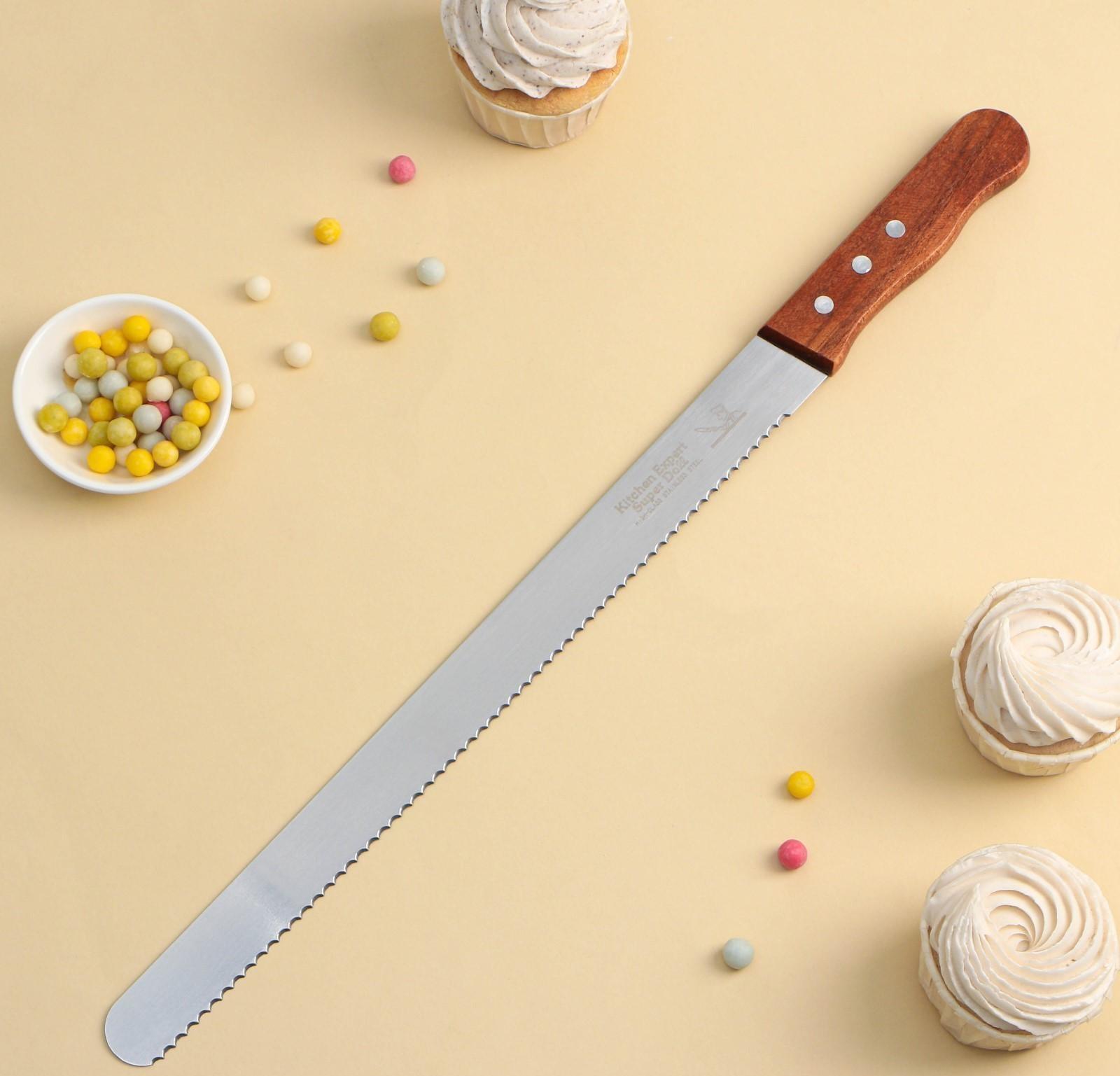 Нож для бисквита, длина лезвия 35 см, крупные зубцы, ручка дерево