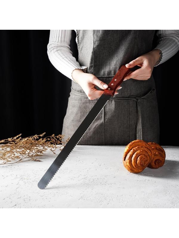 Нож для бисквита, длина лезвия 35 см, крупные зубцы, ручка дерево