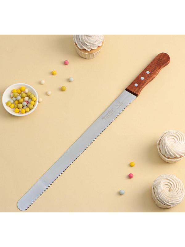 Нож для бисквита, длина лезвия 35 см, крупные зубцы, ручка дерево