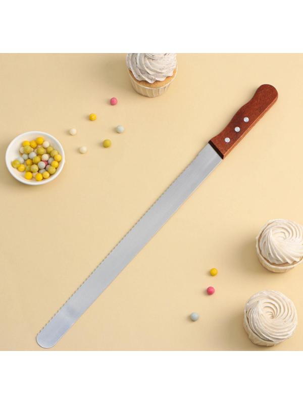 Нож для бисквита, длина лезвия 35 см, крупные зубцы, ручка дерево