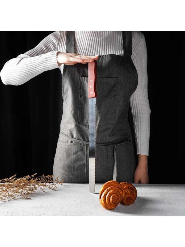 Нож для бисквита, длина лезвия 35 см, крупные зубцы, ручка дерево