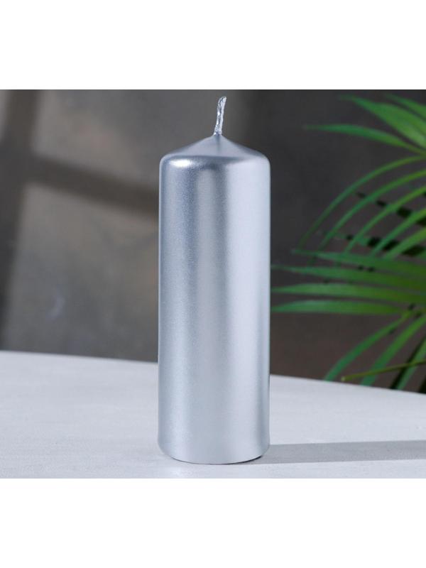 Свеча - цилиндр, 4х12 см, 20ч, серебро
