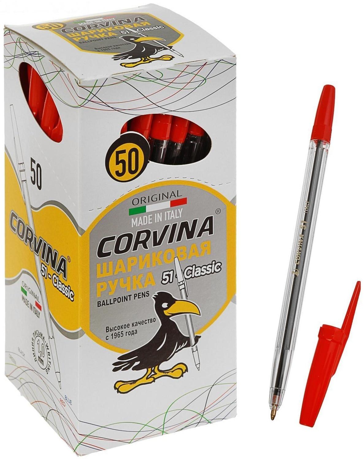 Ручка шариковая Carioca Corvina 51, прозрачный корпус, узел 1.0 мм, чернила красные