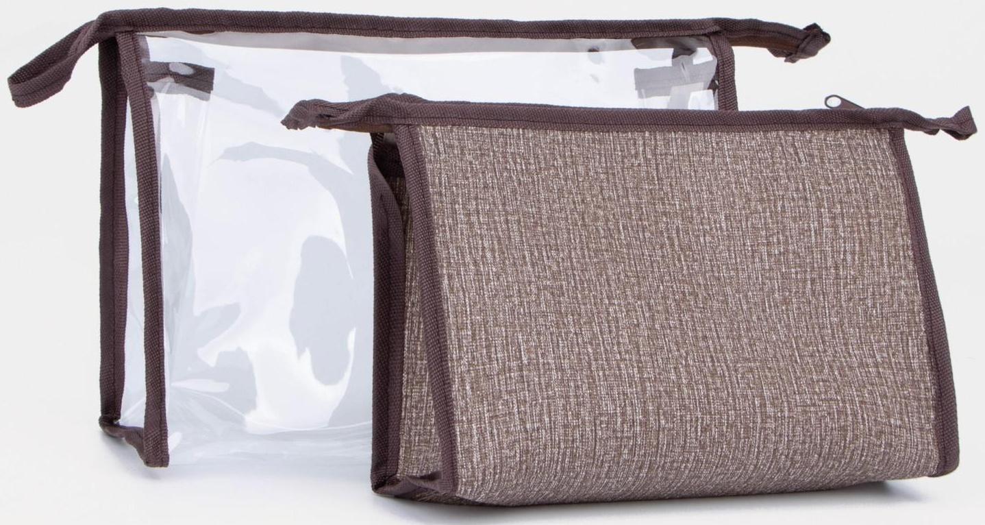 Набор косметичек 2 в 1 на молниях, цвет коричневый