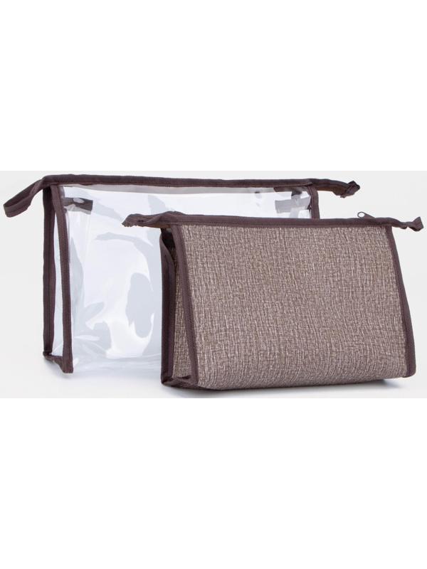 Набор косметичек 2 в 1 на молниях, цвет коричневый