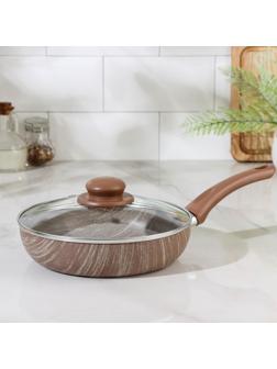 Сковорода глубокая Kantry, d=22 см, стеклянная крышка, пластиковая ручка, антипригарное покрытие, цвет коричневый