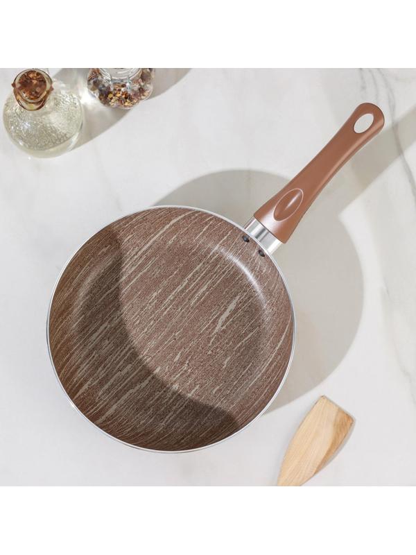 Сковорода глубокая Kantry, d=22 см, стеклянная крышка, пластиковая ручка, антипригарное покрытие, цвет коричневый