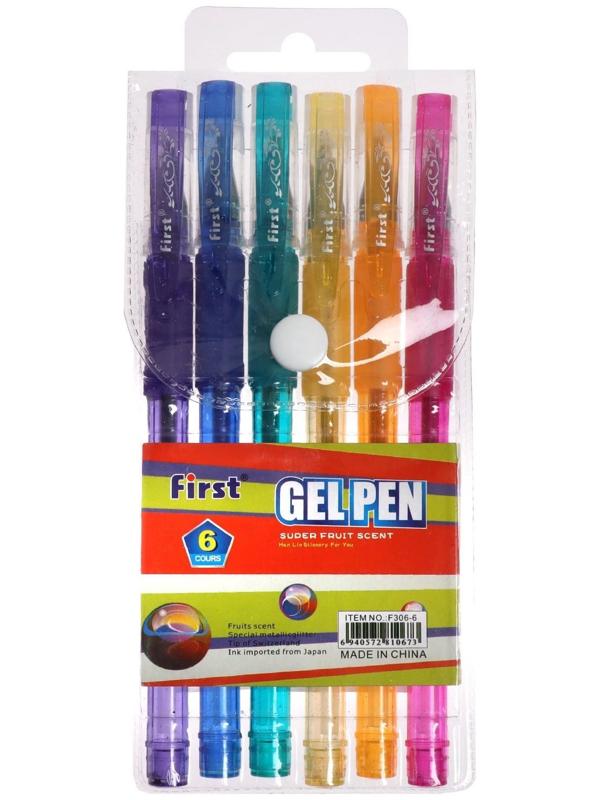 Набор гелевых ручек, 6 цветов, с блёстками, в блистере на кнопке