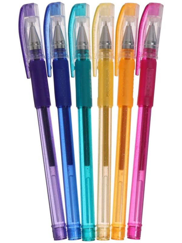 Набор гелевых ручек, 6 цветов, с блёстками, в блистере на кнопке