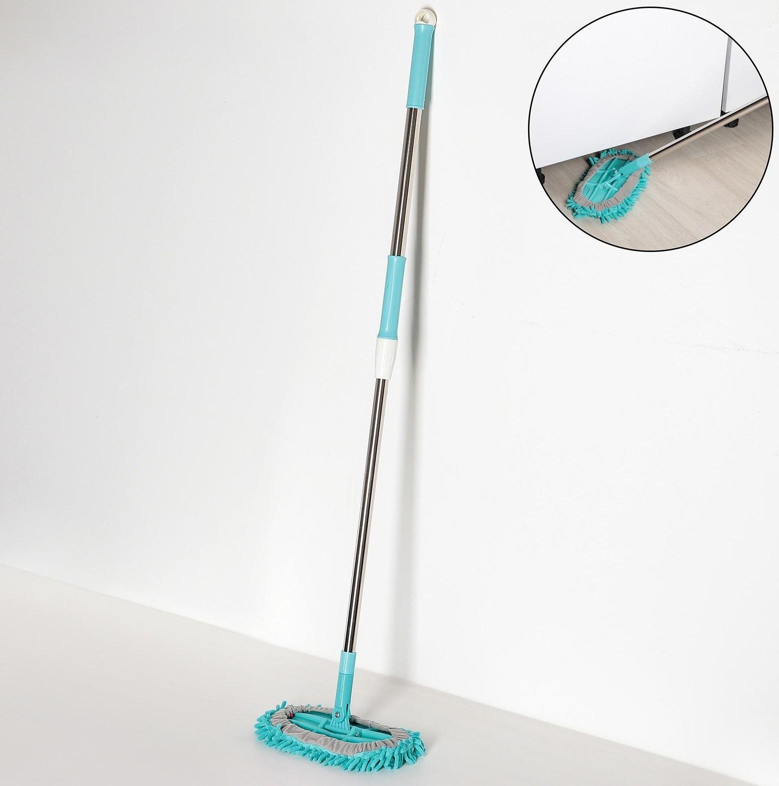 Швабра для мытья пола плоская гибкая Доляна, насадка из микрофибры букли 29×13 см, телескопическая стальная ручка 82-125 см, цвет МИКС