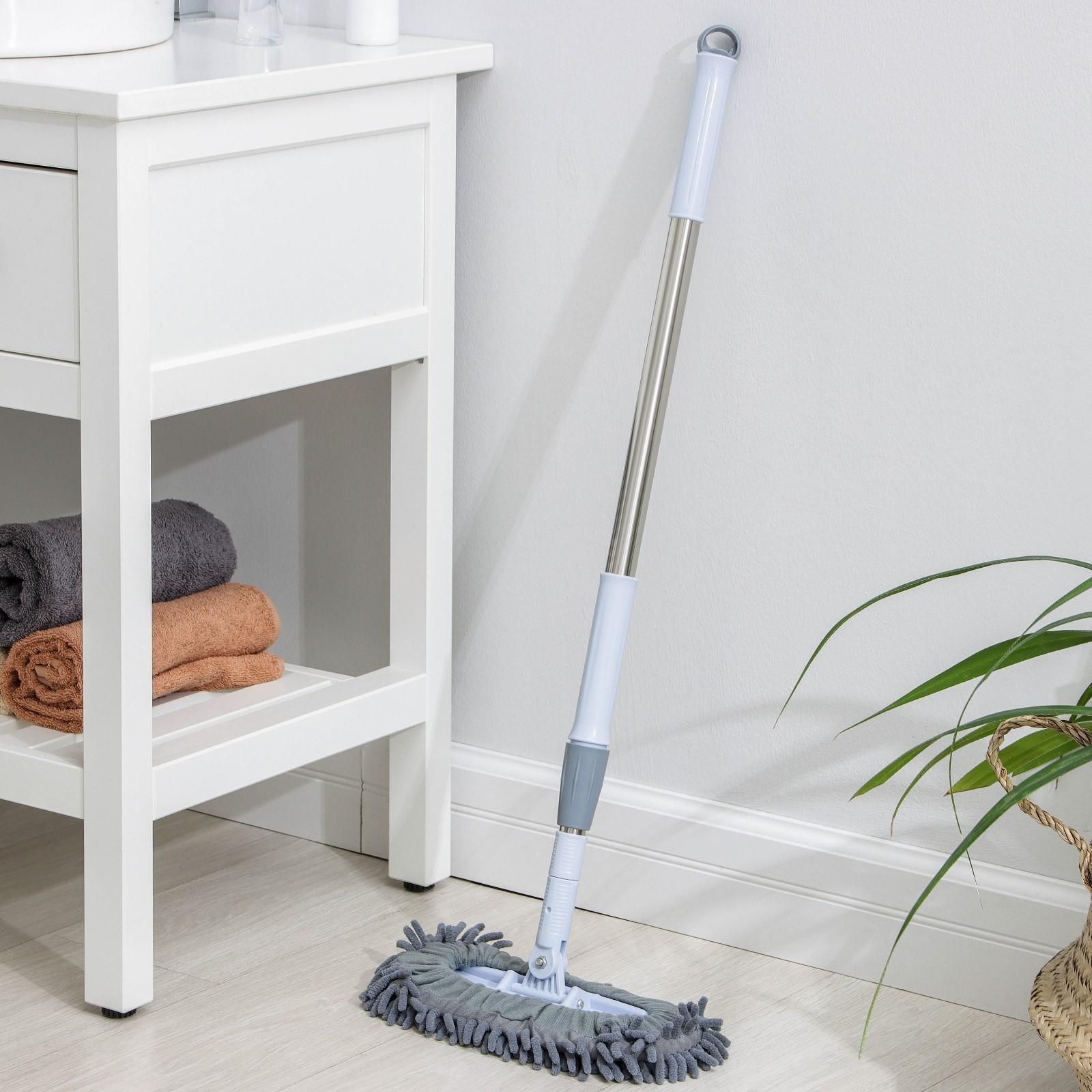 Швабра для мытья пола плоская гибкая Доляна, насадка из микрофибры букли 29×13 см, телескопическая стальная ручка 82-125 см, цвет МИКС