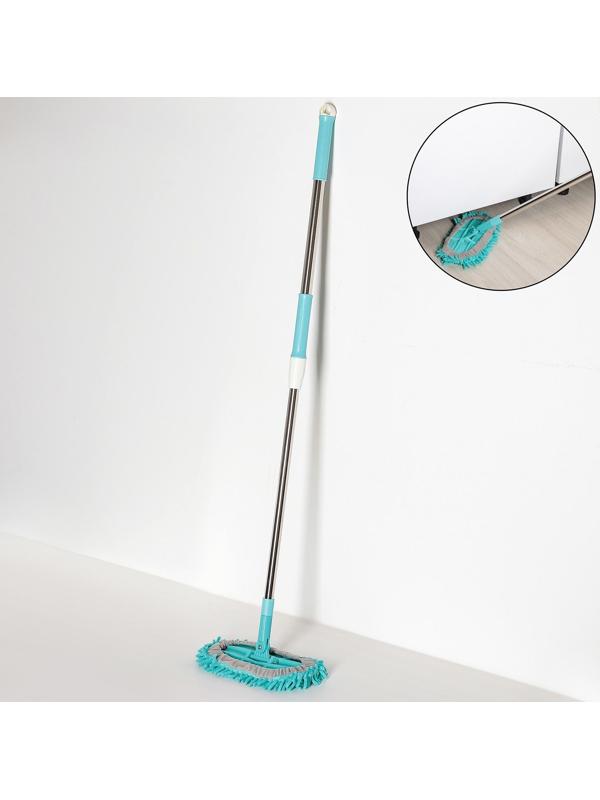 Швабра для мытья пола плоская гибкая Доляна, насадка из микрофибры букли 29×13 см, телескопическая стальная ручка 82-125 см, цвет МИКС