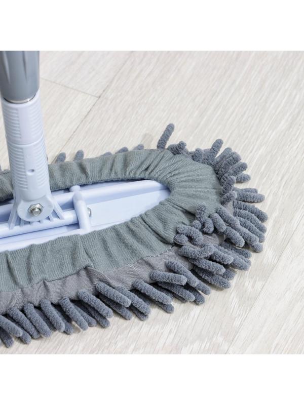 Швабра для мытья пола плоская гибкая Доляна, насадка из микрофибры букли 29×13 см, телескопическая стальная ручка 82-125 см, цвет МИКС