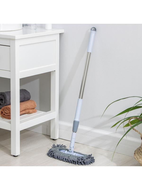 Швабра для мытья пола плоская гибкая Доляна, насадка из микрофибры букли 29×13 см, телескопическая стальная ручка 82-125 см, цвет МИКС