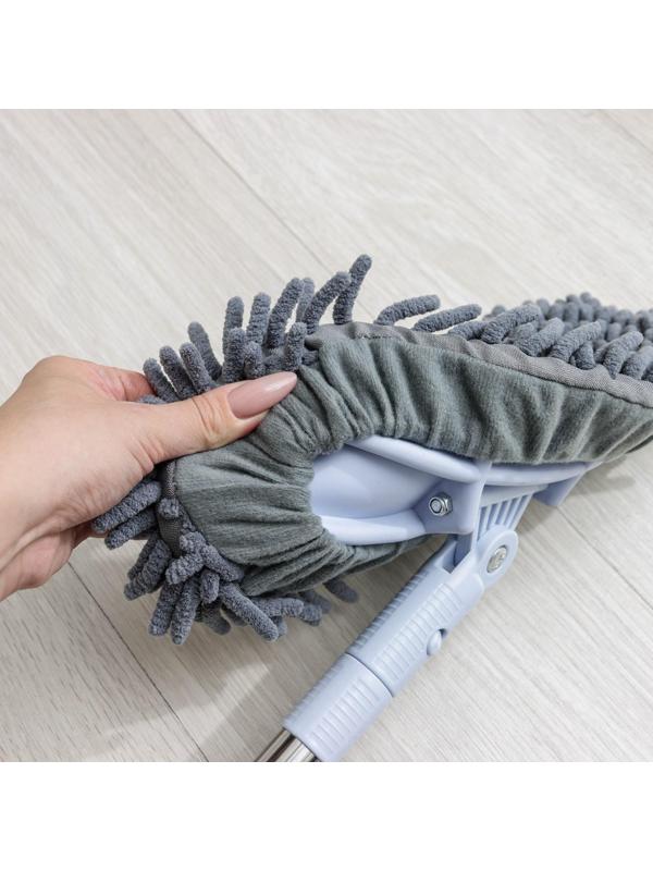 Швабра для мытья пола плоская гибкая Доляна, насадка из микрофибры букли 29×13 см, телескопическая стальная ручка 82-125 см, цвет МИКС