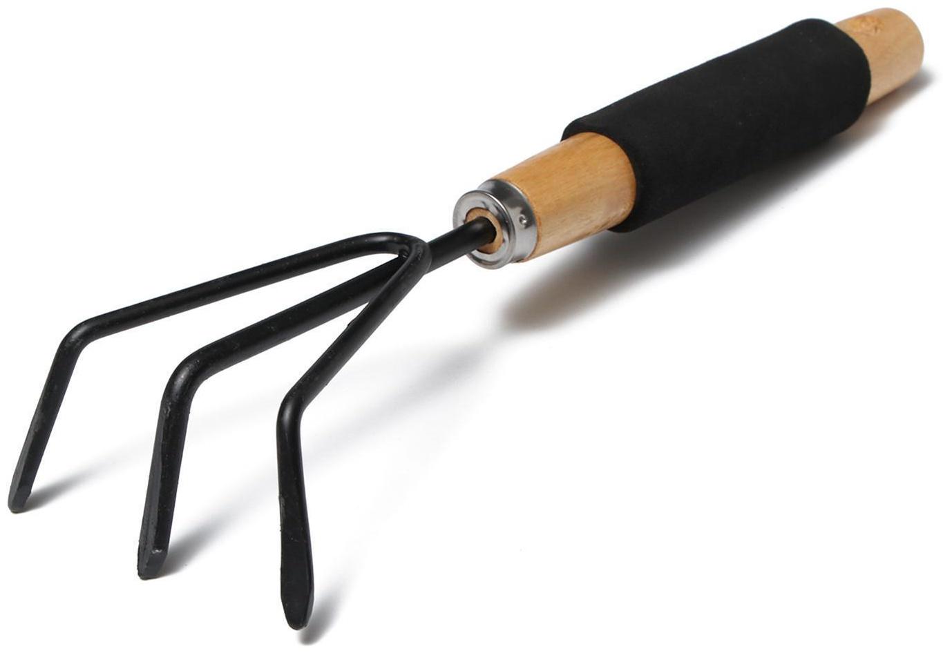 Рыхлитель, длина 30 см, 3 зубца, деревянная ручка с поролоном