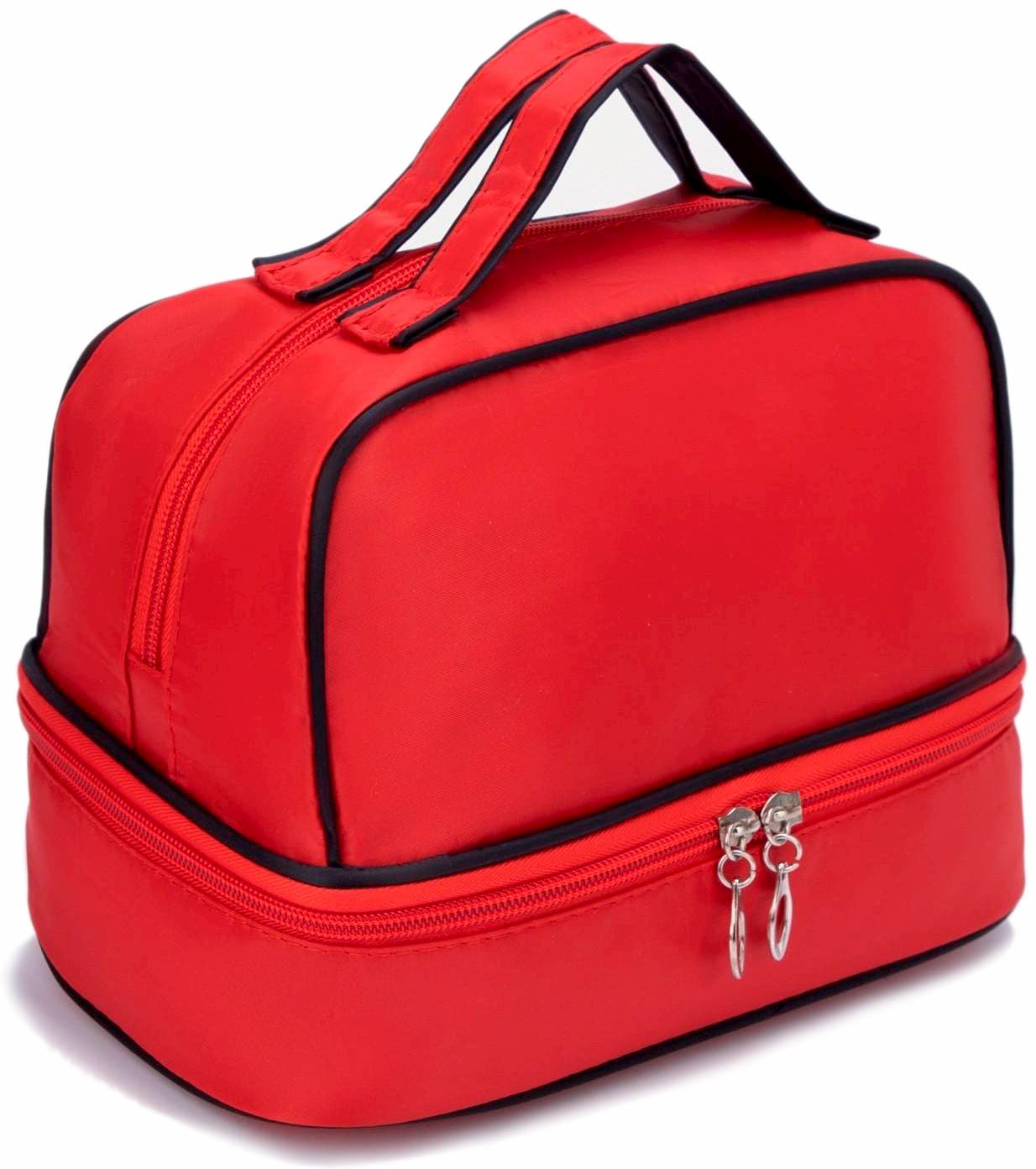 Косметичка, 2 отдела на молниях, цвет красный