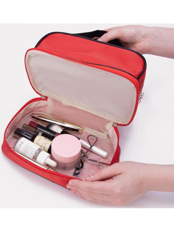 Косметичка, 2 отдела на молниях, цвет красный