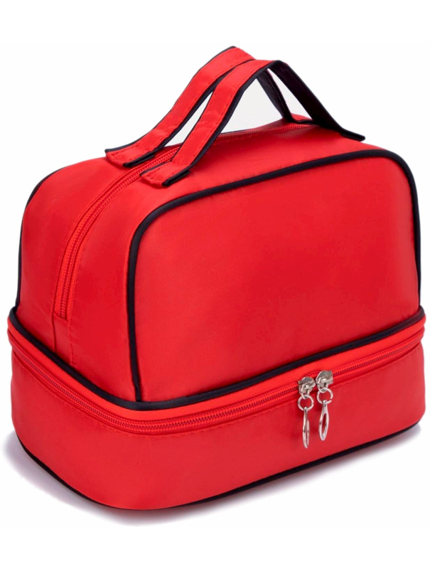 Косметичка, 2 отдела на молниях, цвет красный