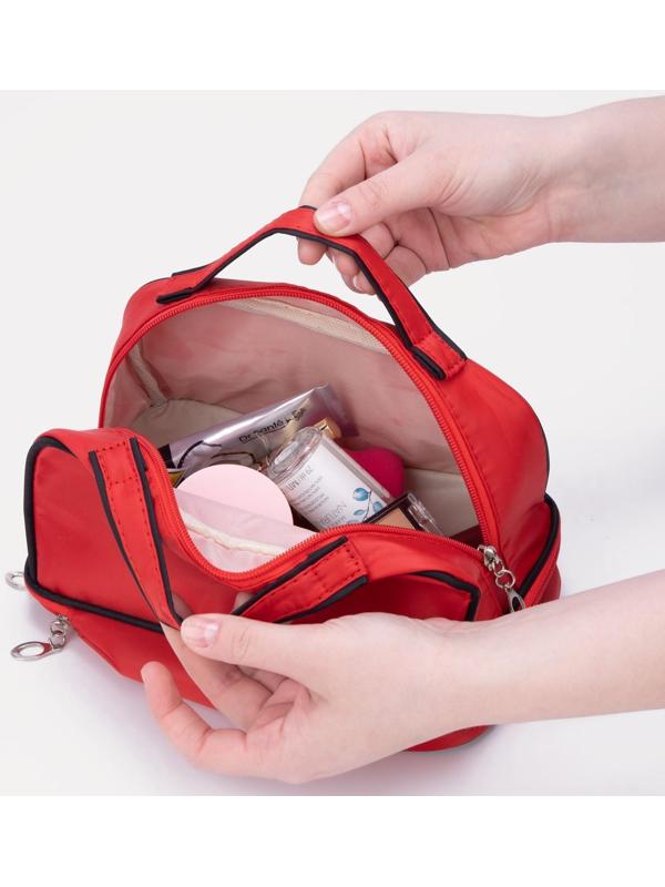 Косметичка, 2 отдела на молниях, цвет красный