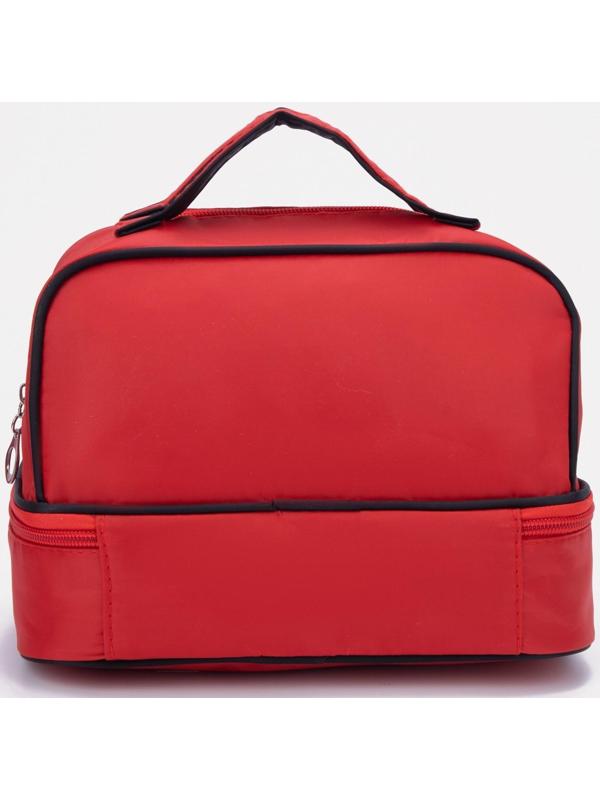 Косметичка, 2 отдела на молниях, цвет красный
