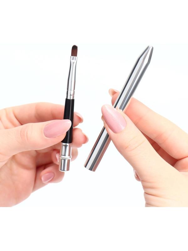 Кисть для макияжа, компактная, 17,5 см, цвет чёрный/серебристый