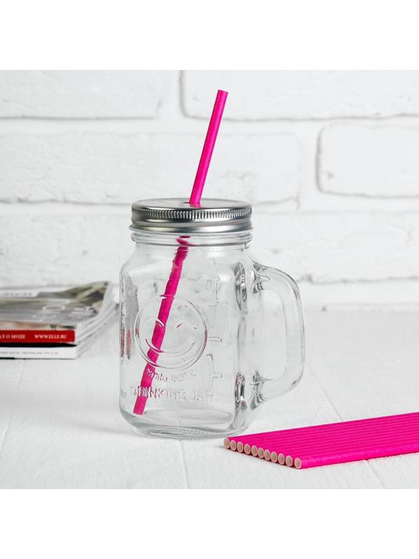 Трубочки для коктейля, набор 12 шт., цвет ярко-розовый