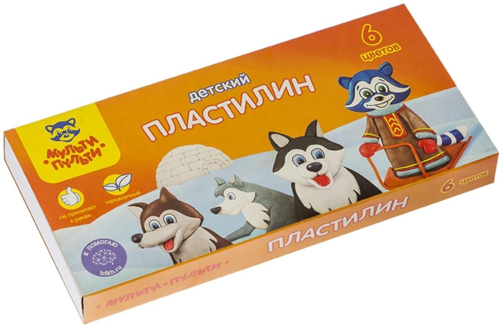 Пластилин 6 цветов 90 г, Мульти-пульти 