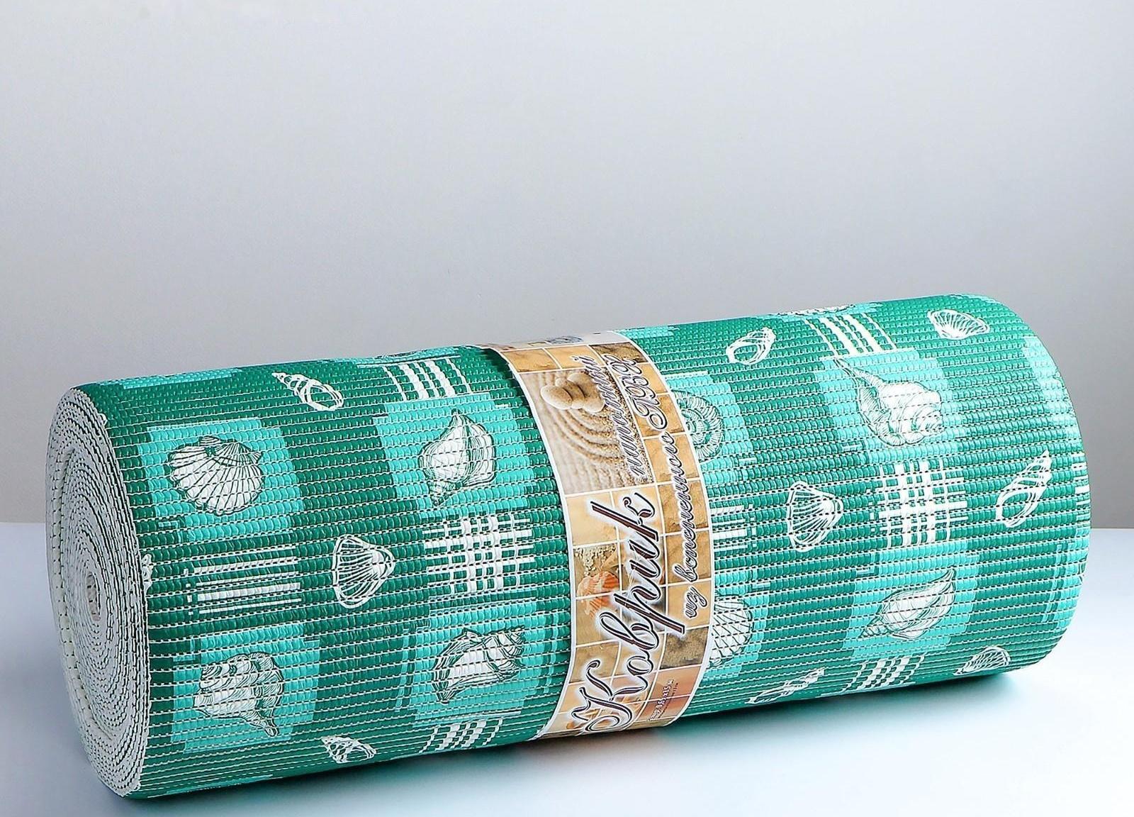 Коврик для ванной комнаты «Морской», ширина 65 см, рулон 15 м, цвет зелёный